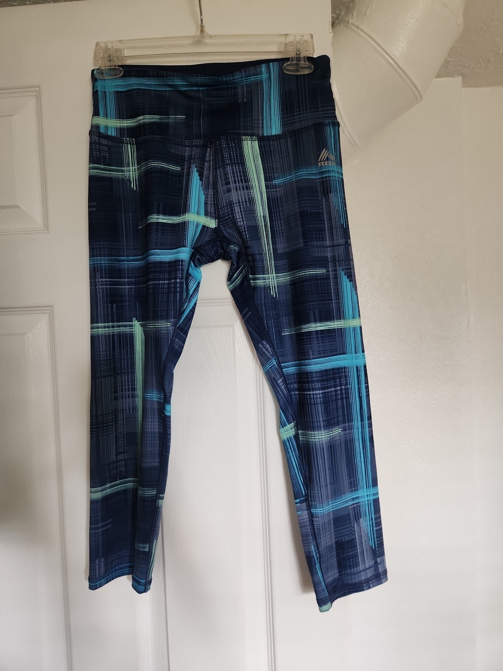 RBX Girls Navy Leggings with Teal Plaid Accents